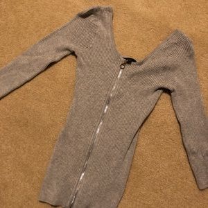 Guess gray Small fitted ribbed zip up sweater